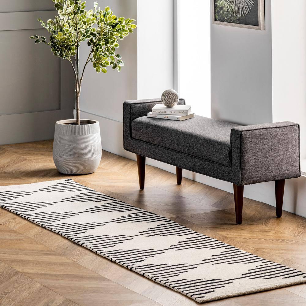 nuLOOM Flynn Handmade Contemporary Wool Runner Rug, 2' x 8', Ivory