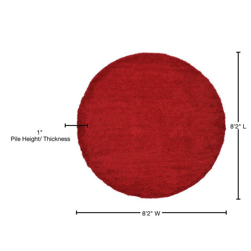 Unique Loom Solid Shag Collection Area Rug (8' Round, Cherry Red)