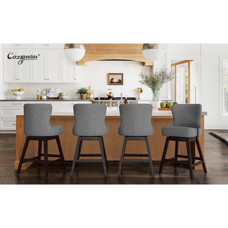 Zola 26 in. Gray Wood Frame Fabric Upholstered Swivel Bar Stool (Set of 4)