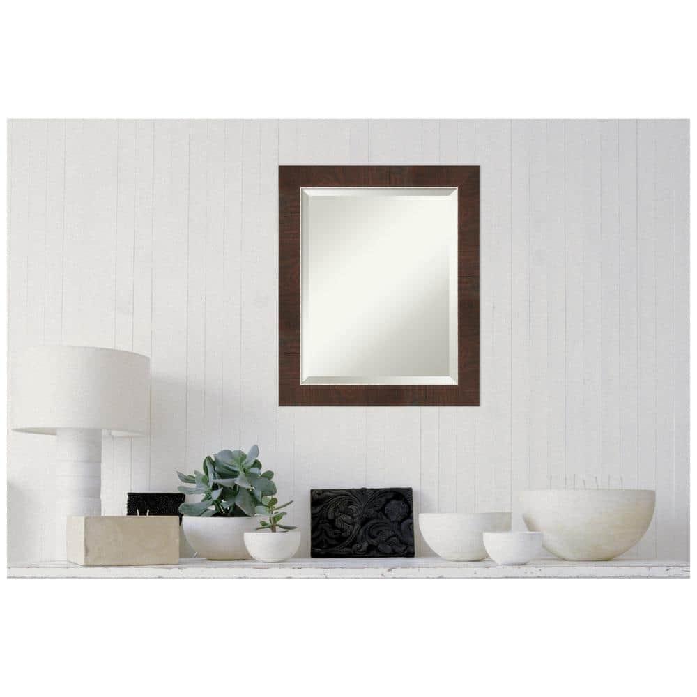 Amanti Art Beveled Bathroom Wall Mirror - Wildwood Brown Frame Wildwood Brown Narrow Outer Size: 19 x 23 in