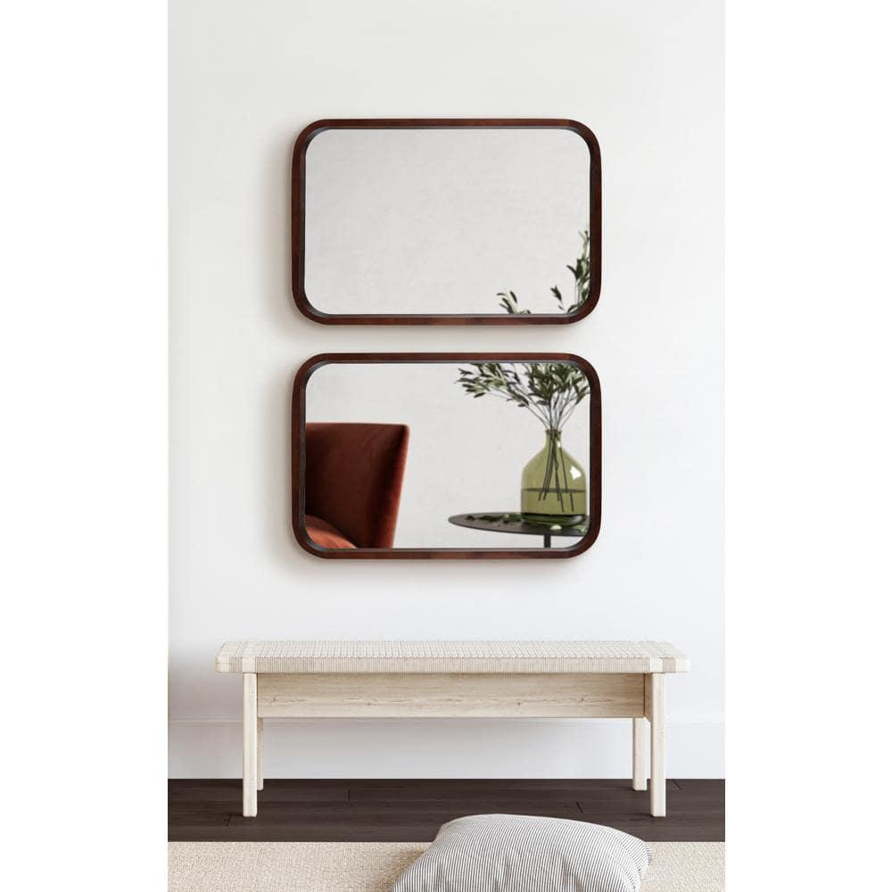 Kate & Laurel All Things Decor 20" x 30" Hutton Wood Framed Radius Rectangle Decorative Wall Mirror Walnut Brown : Poplar, No Assembly