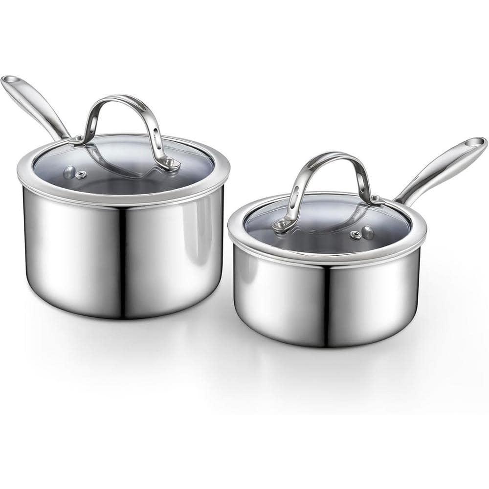 Cooks Standard Stainless Steel Saucepan Set 1.5 And 3 Quart, Multi-ply Clad Sauce Pot With Glass Lid, Silver | Wayfair