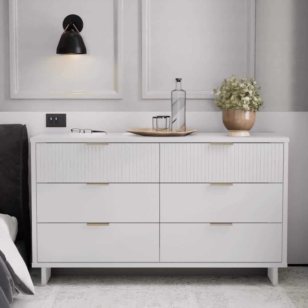 Granville Modern 6 Drawer Double Wide Dresser White - Manhattan Comfort: Bedroom Storage, Painted Wood Finish, Anti-Tip Design
