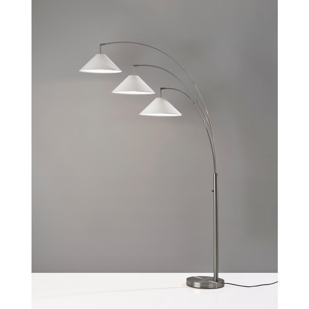 Braxton 3 Arm Arc Lamp Brushed Steel - Adesso: Modern Multi-Head, ETL Listed, Metal Body with Polyester Shade