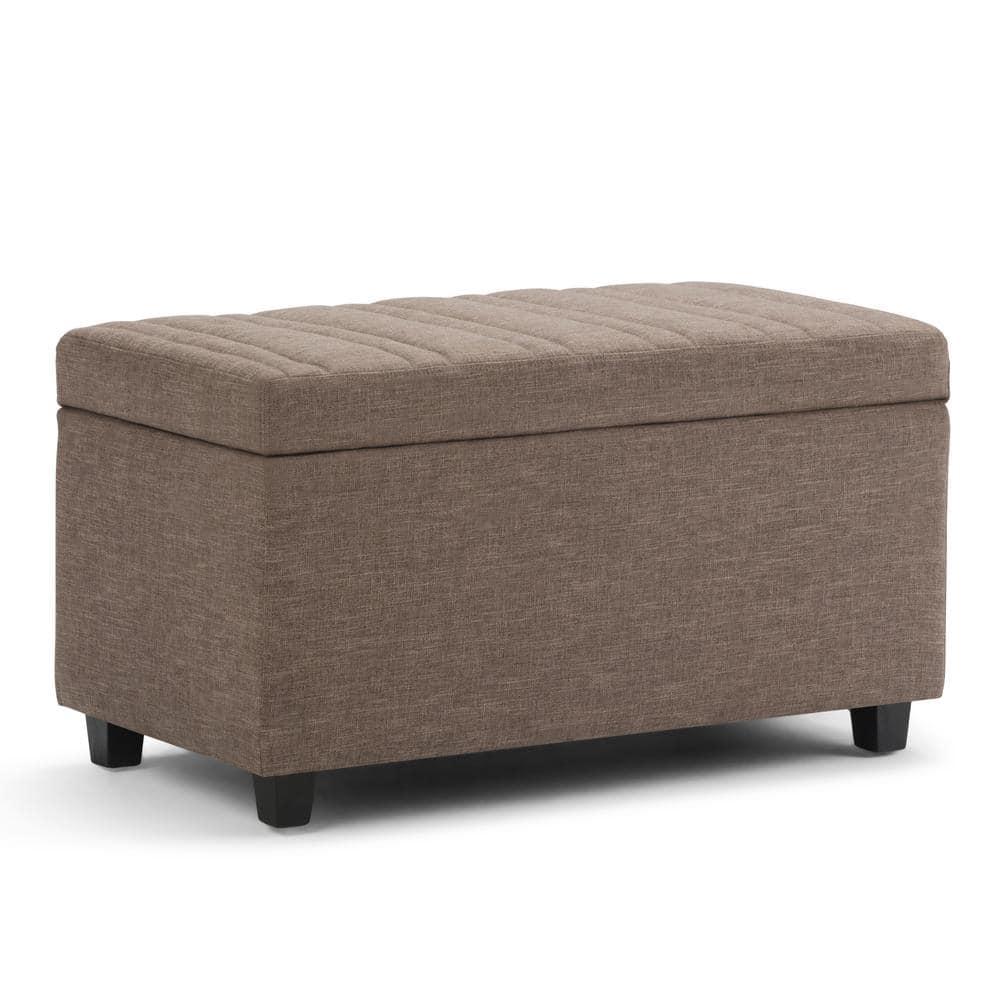 Simpli Home Darcy 33"W Upholstered Storage Ottoman Bench with Large Interior Storage and Child Safety Hinges