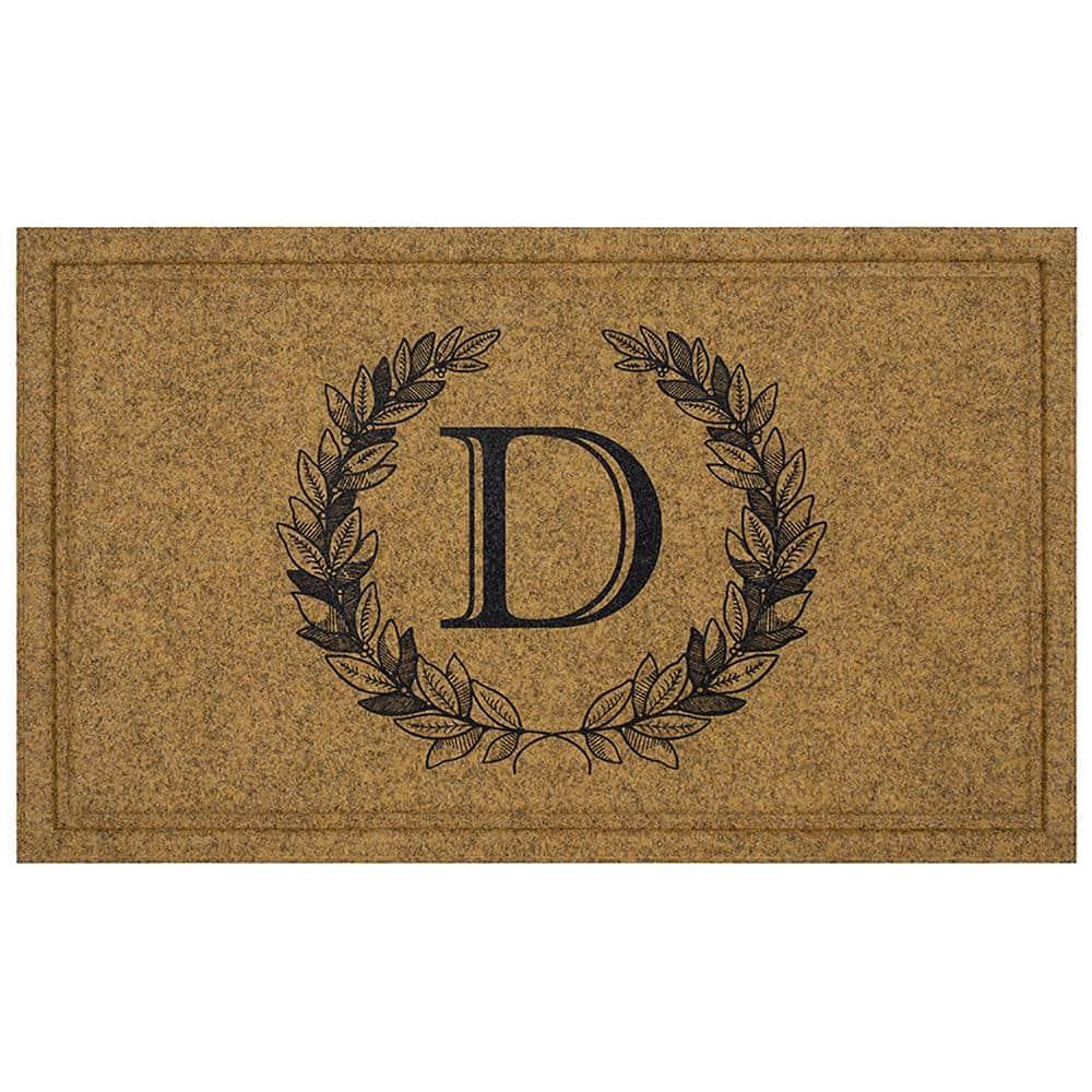 Mohawk Home Laurel Monogram D Low Pile Printed Faux Coir All Weather Eco Friendly Indoor/Outdoor Doormat, Natural, 2' X 3'
