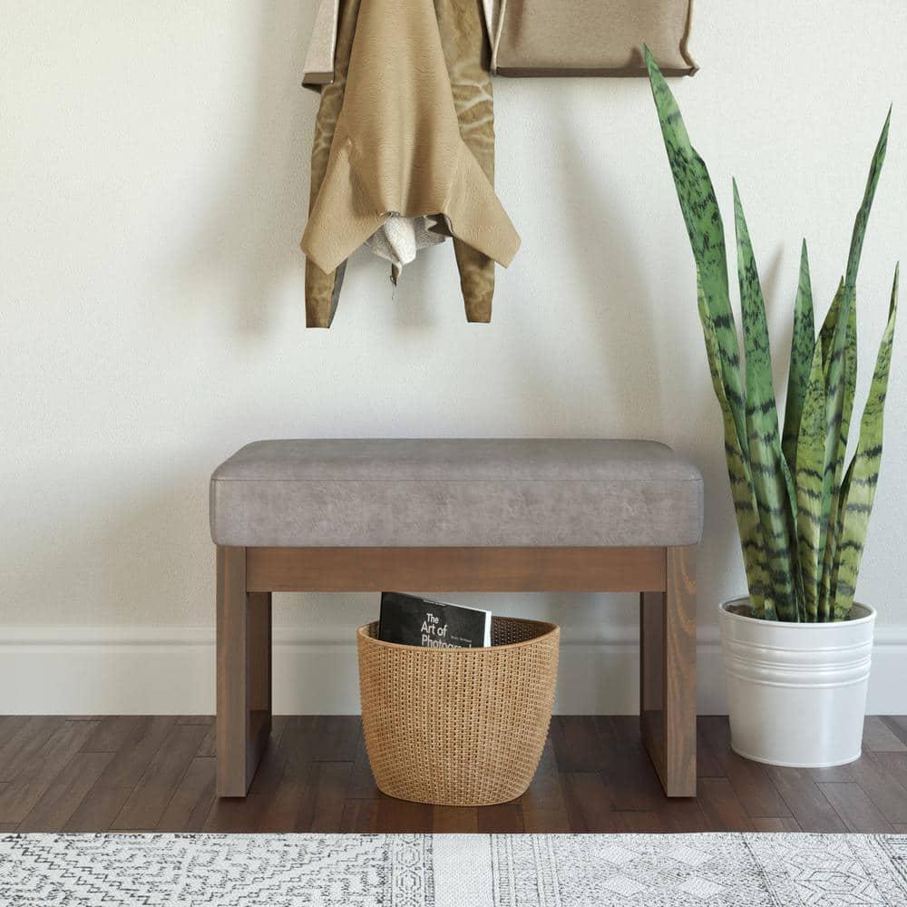 Pemberly Row 26" Faux Air Leather Ottoman Bench in Distressed Gray Taupe
