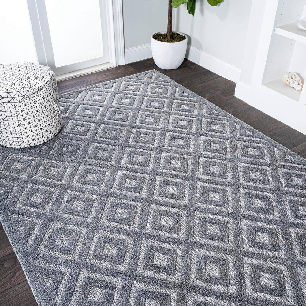 3'x5' Portmany Neutral Diamond Trellis Indoor/Outdoor Area Rug, Dark Gray - JONATHAN Y