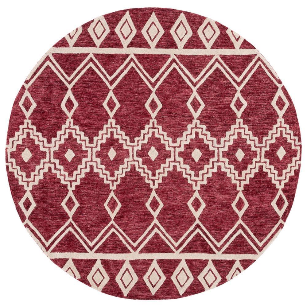 Abstract ABT851 Handmade Indoor Area Rug - Red/Ivory - 6' Round - Safavieh