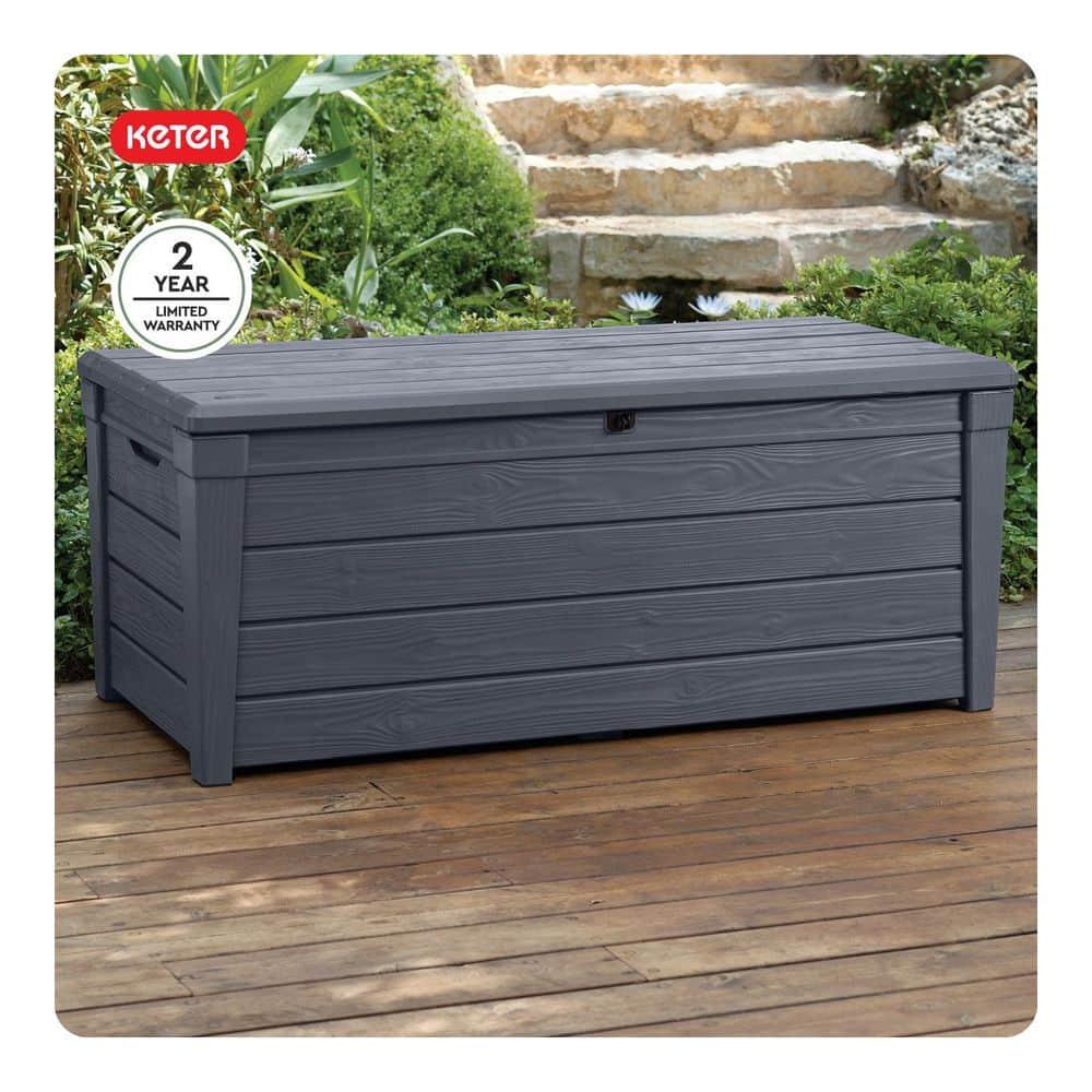 Keter Keter Brightwood 120 Gallon Large Durable Outdoor Storage and Weather Resistant Resin Deck Box