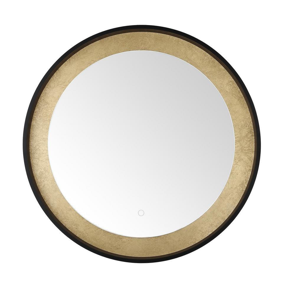 SAFAVIEH Erdem 30 Inch Aluminum Led Mirror, Black/Gold Leaf