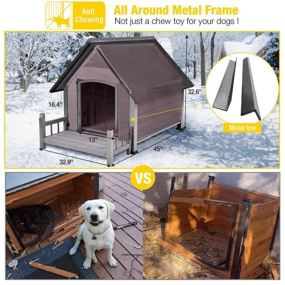 Aivituvin-AIR81-IN Medium Insulated Dog House Gray 32.9"(L) x 45" (W) x 32.6"(H)
