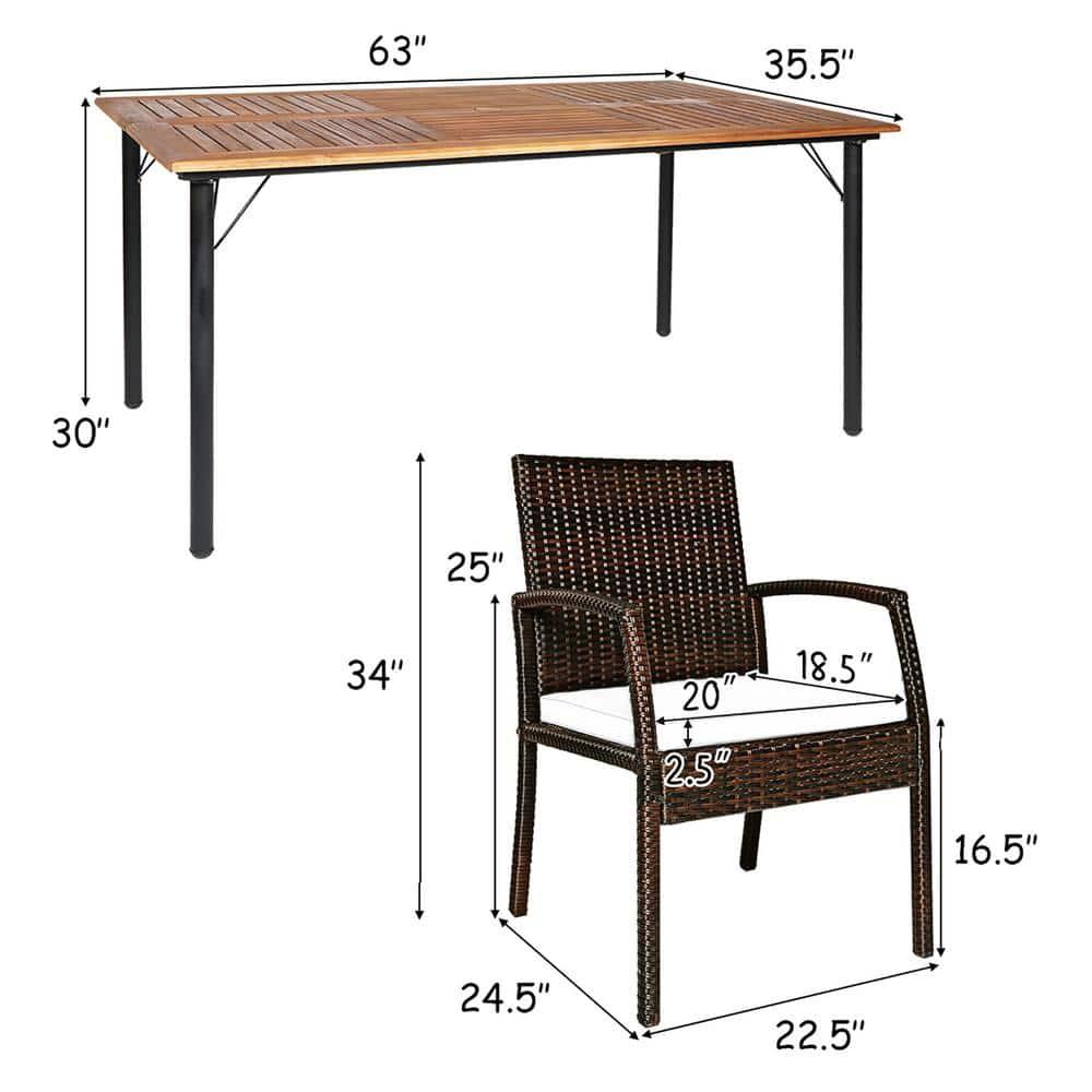 Costway 7PCS Patio Rattan Dining Chair Table Set with Cushion Umbrella Hole Turquoise