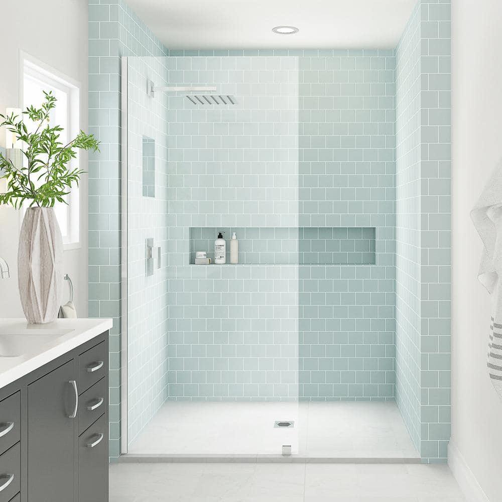 Elyse XL 34 in. W x 80 in. H Fixed Frameless Shower Door with Clear Star Cast Glass