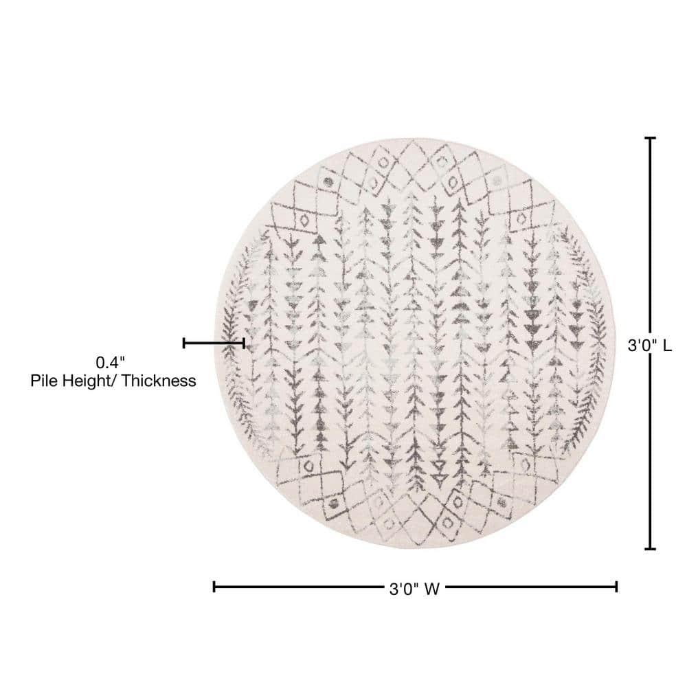 Tulum TUL262 Power Loomed Area Rug - Ivory/Grey - 3' round - Safavieh.