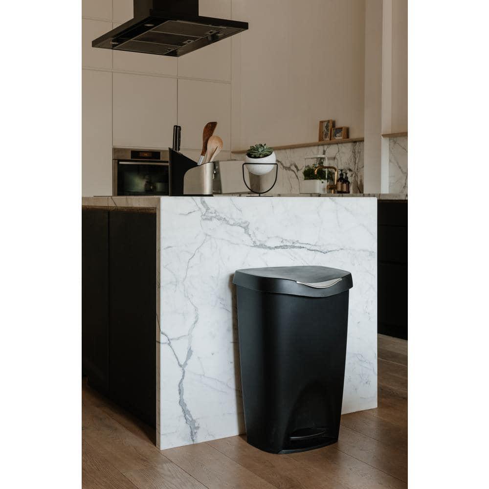 Umbra 13gal Brim Step Trash Can Black/Nickel: Kitchen Trash Can, 50 Quart, Indoor, Polypropylene, Spot Clean