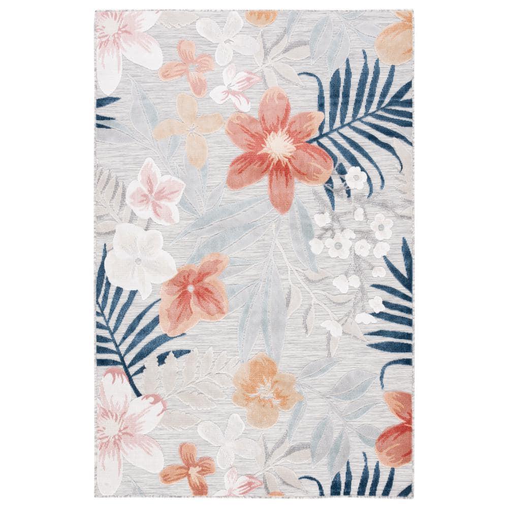 Cabana CBN454 Power Loomed UV Resistant Indoor/Outdoor Area Rug - Grey/Rust - 5'1"x7'6" - Safavieh