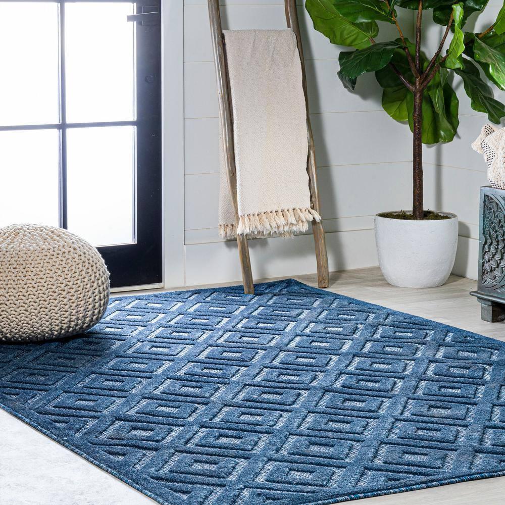 5'x8' Portmany Neutral Diamond Trellis Indoor/Outdoor Area Rug, Navy - JONATHAN Y