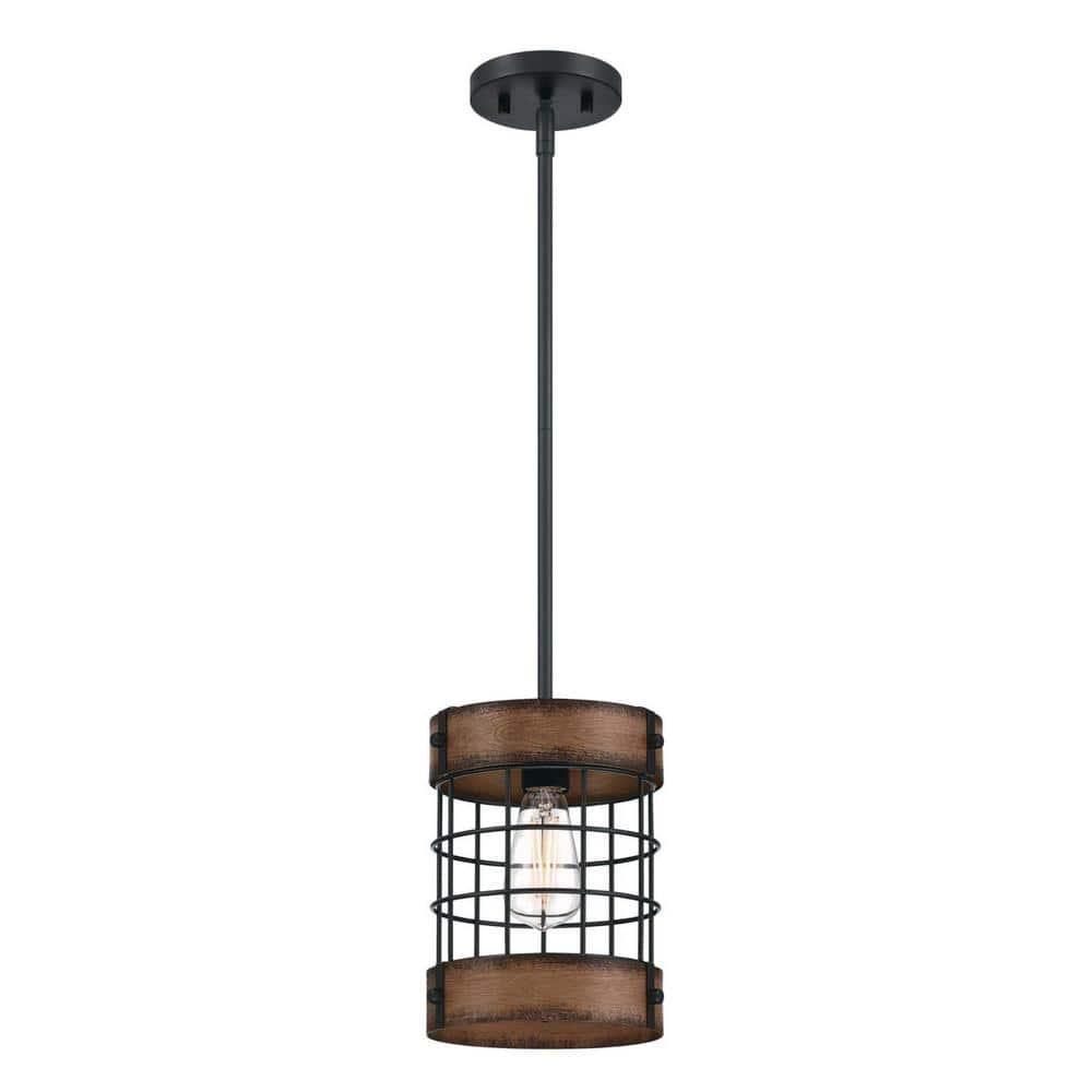 Westinghouse Lighting 6117900 Langston One-Light Indoor Pendant with Barnwood Accents, Matte Black