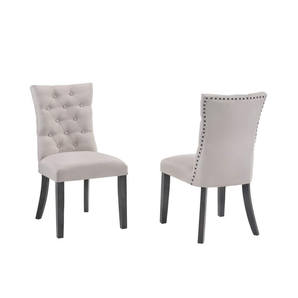 5pc Gray Wood Dining Set with Light Gray Linen Fabric Seats