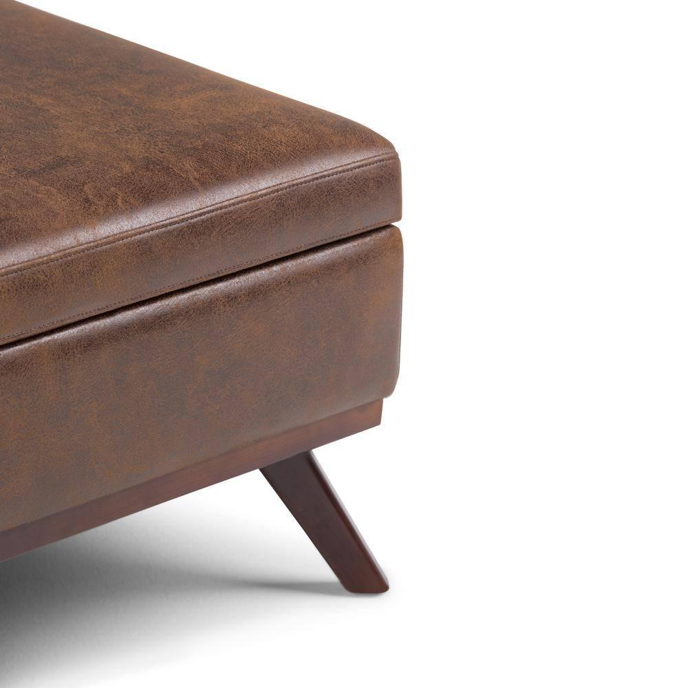 Simpli Home Owen 36"W Upholstered Square Coffee Table Storage Ottoman with Lift Top and Solid Wood Legs