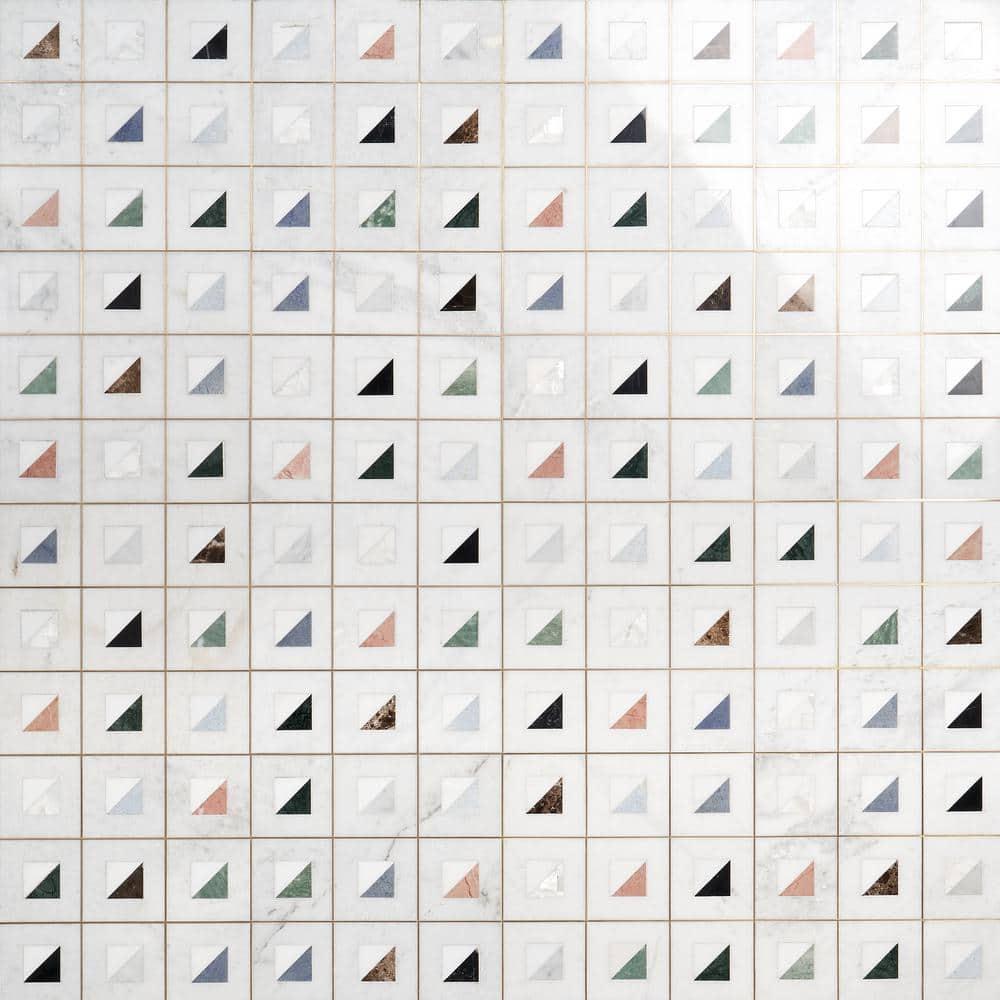 Freya Multicolor 12'' W x 12'' L Marble and Brass Mosaic Wall Tile (1 Sq. Ft. / Sheet)