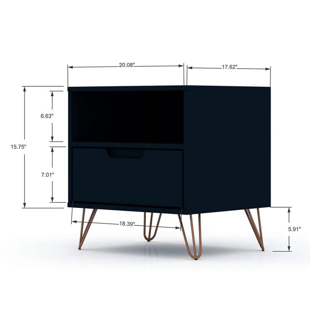 Set of 2 Rockefeller 1 Drawer Nightstands Tatiana Midnight Blue - Manhattan Comfort
