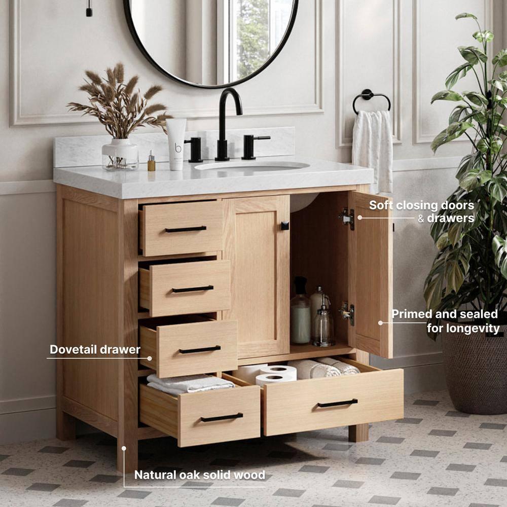 Ariel Cambridge 36 In. Right Offset Vanity With 2 In. Carrara Marble Countertop