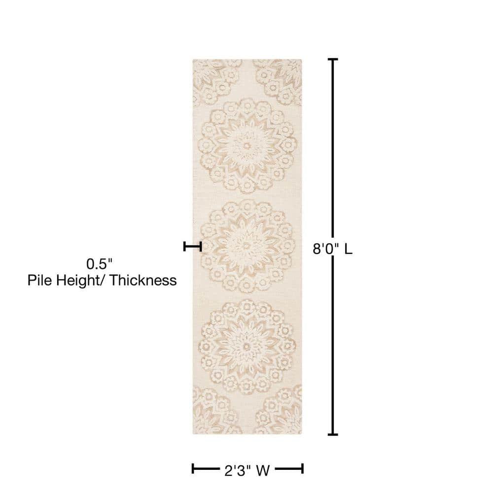 SAFAVIEH Blossom Brody Geometric Wool Runner Rug, Ivory/Beige, 2'3" x 8'