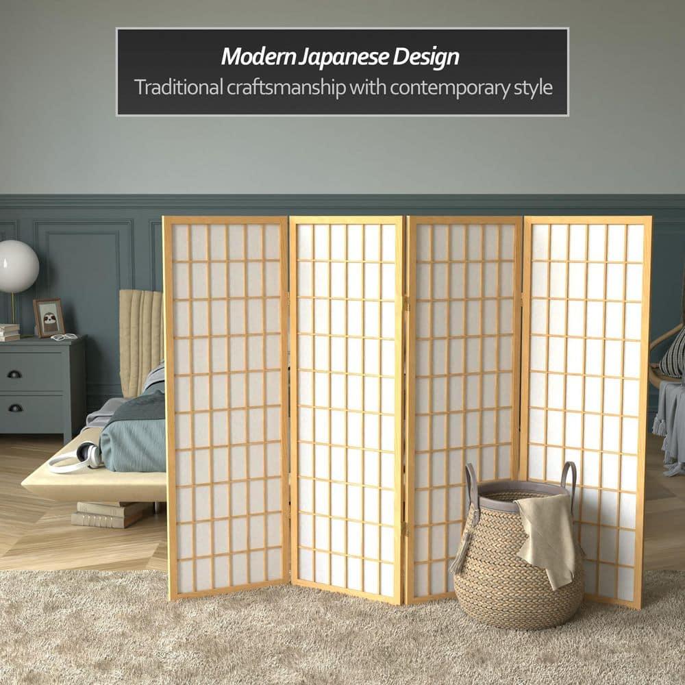 4 ft. Tall Window Pane Shoji Screen - Natural (4 Panels)