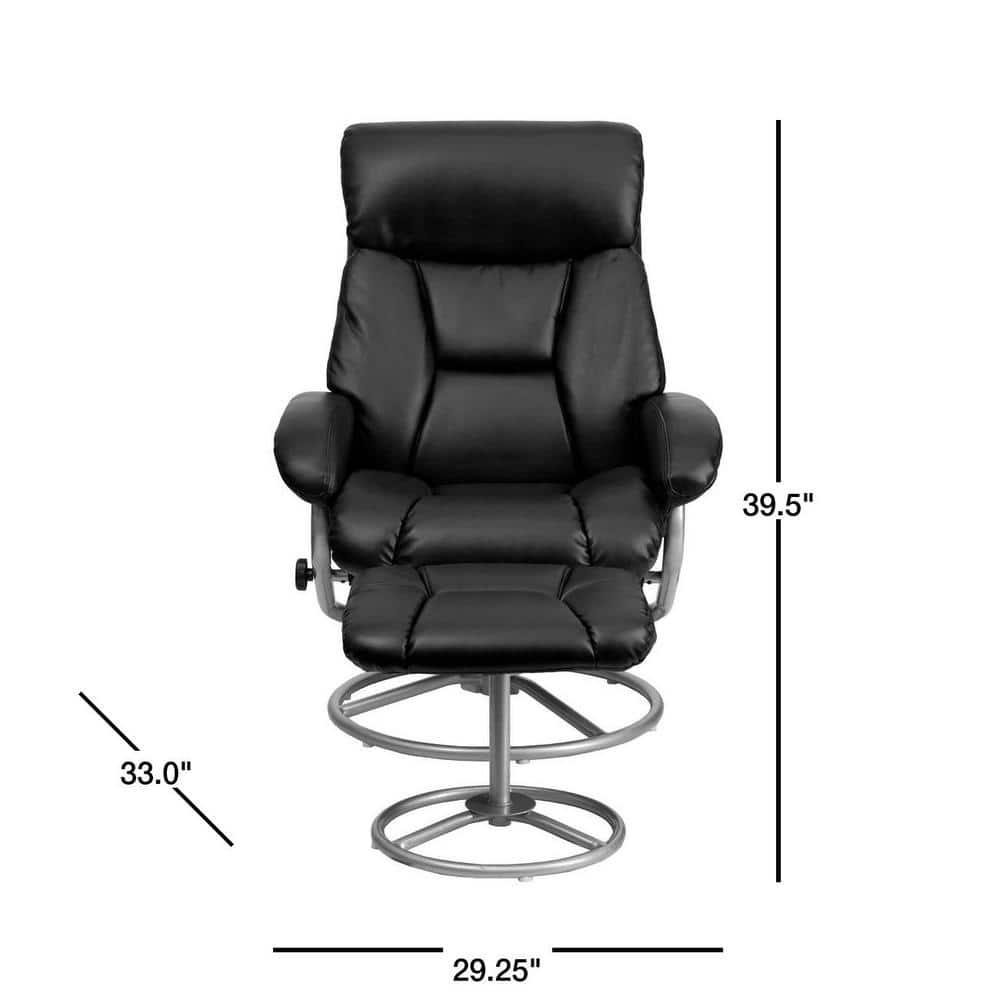 Flash Furniture Contemporary Multi-Position Recliner and Ottoman with Metal Base in Black LeatherSoft