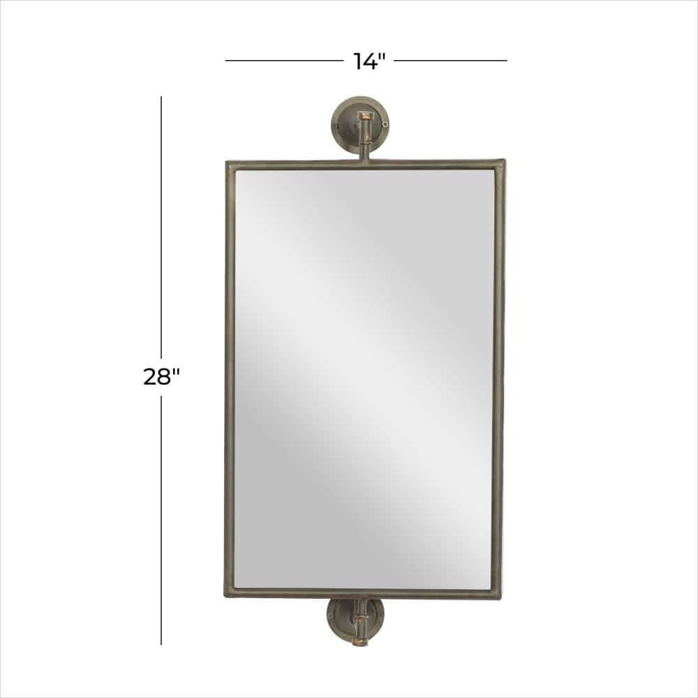 DecMode Industrial Rectangular Metal Wall Mirror with Pull Handle Design and Black Finish, 14"W x 28"H