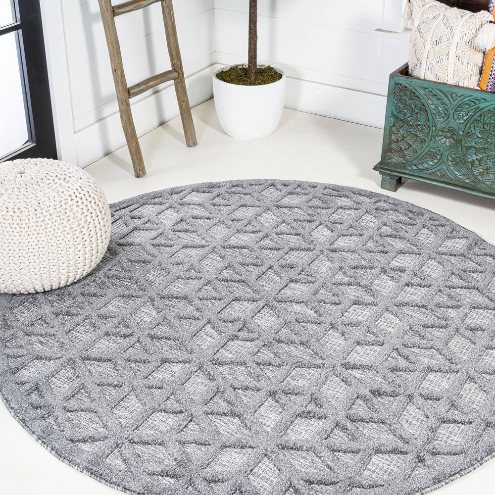 5 X 8 Talaia Neutral Geometric Indoor/Outdoor Area Rug, Dark Gray - JONATHAN Y
