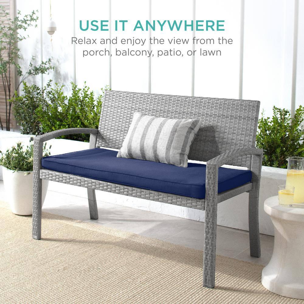 Best Choice Products 2-Person Outdoor Wicker Bench Garden Patio Porch Furniture w/ 700lb Capacity - Gray/Navy