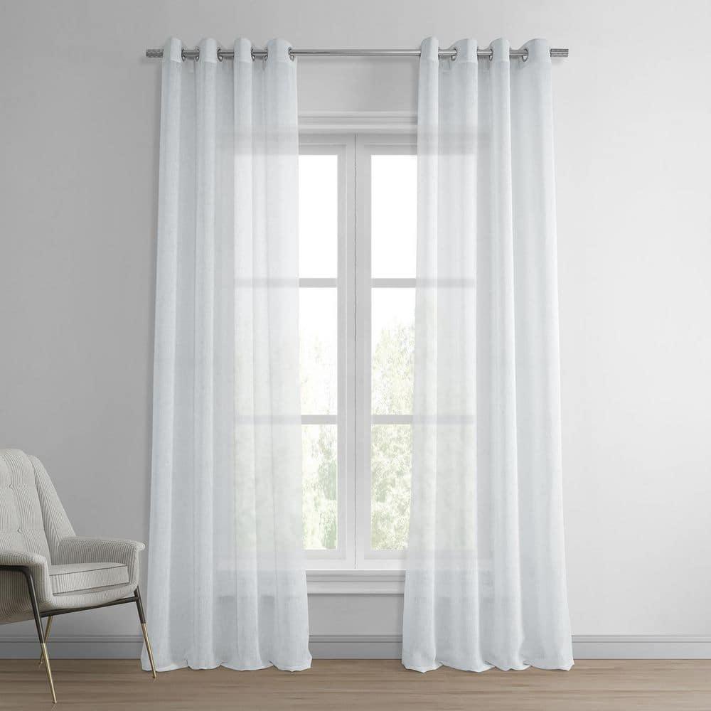 Aspen White Grommet Solid Faux Linen Sheer Curtain (1 Panel), Aspen White, 50W X 96L