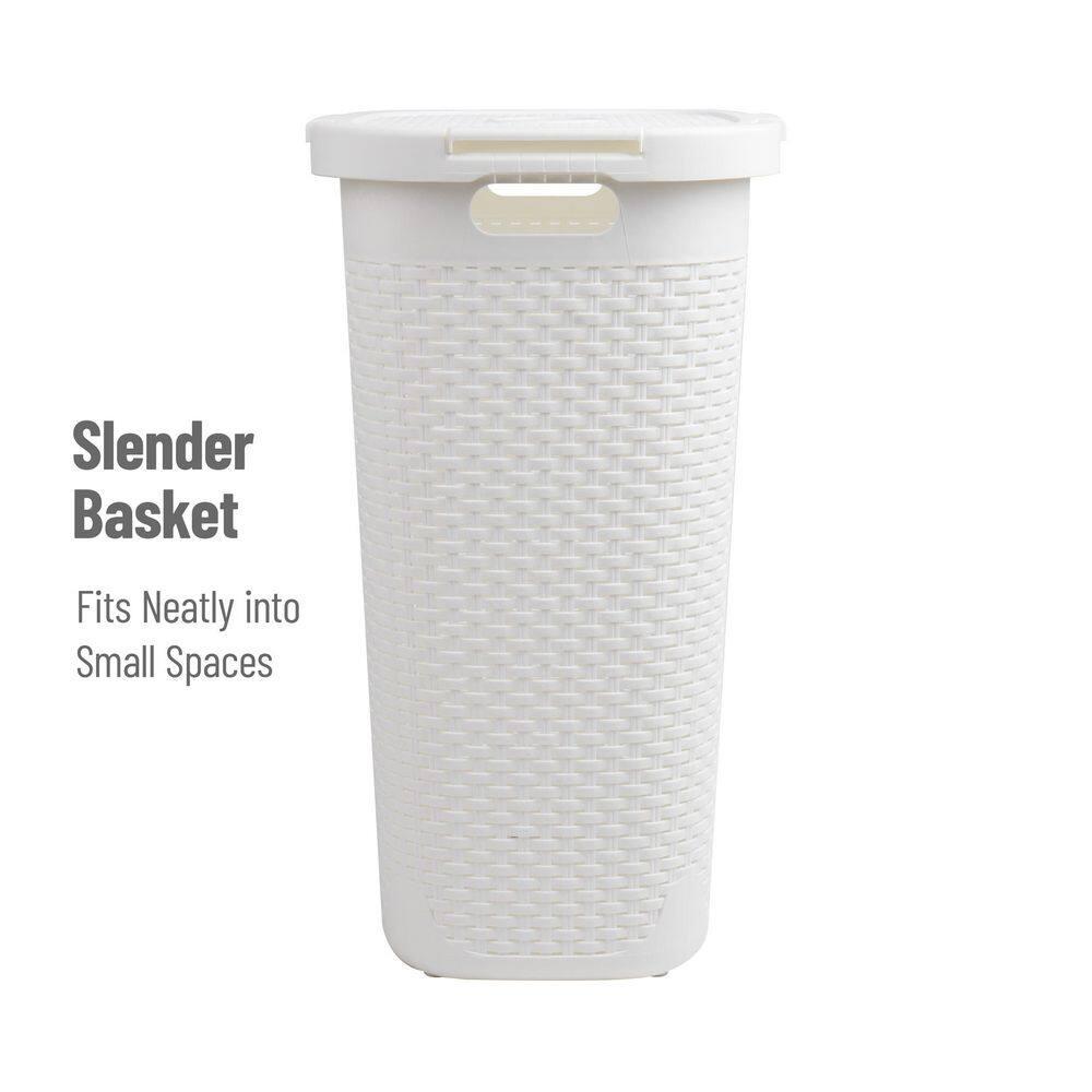 Mind Reader Mind Reader 60L Slim Laundry Hamper, Clothes Basket, Lid, Wicker Style, Plastic, 17.65"L x 13.75"W x 24.15"H, 2-Pack