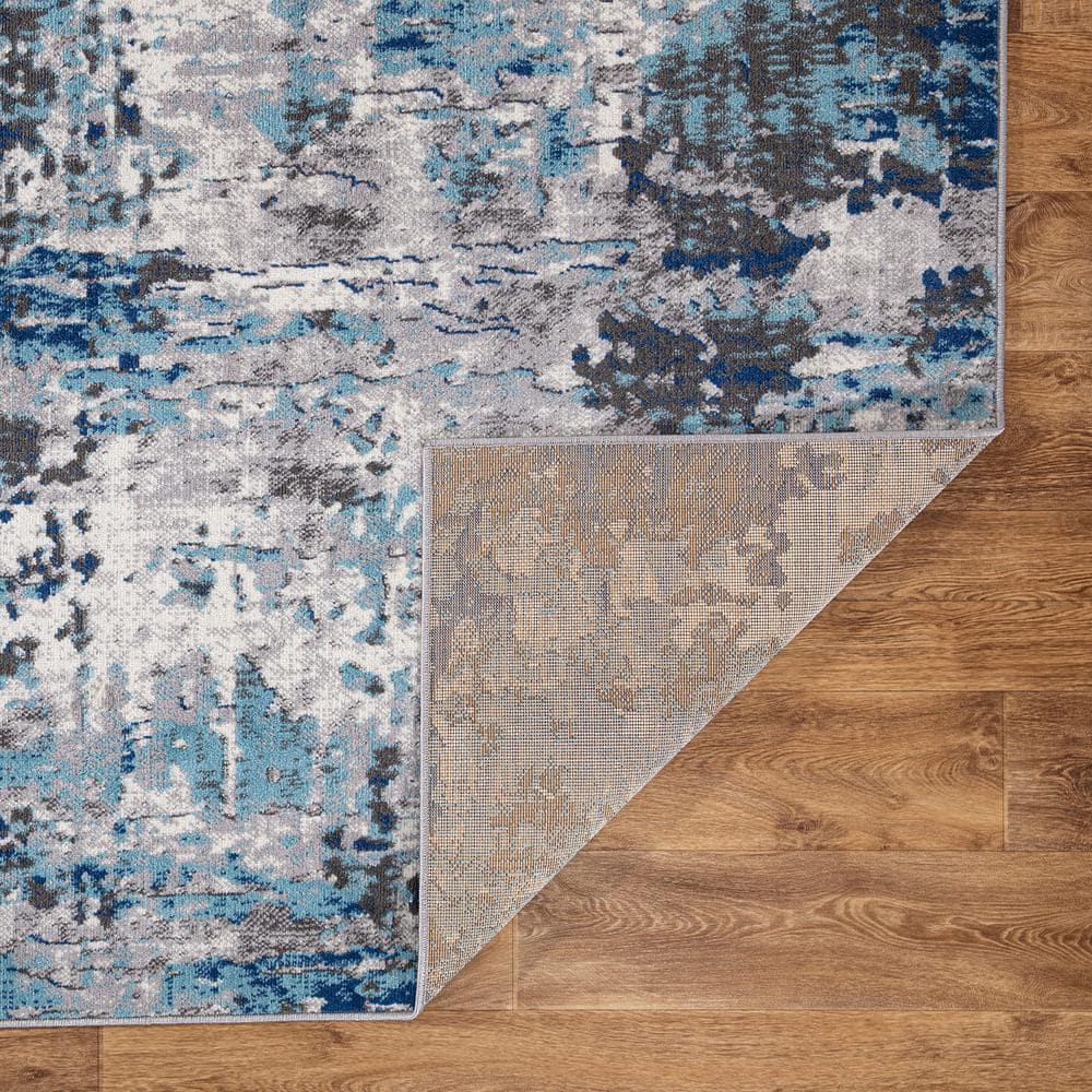 World Rug Gallery Distressed Modern Abstract Indoor Area Rug - Blue 7'10" x 10':  Stain-Resistant,  Low Pile,  Machine Made