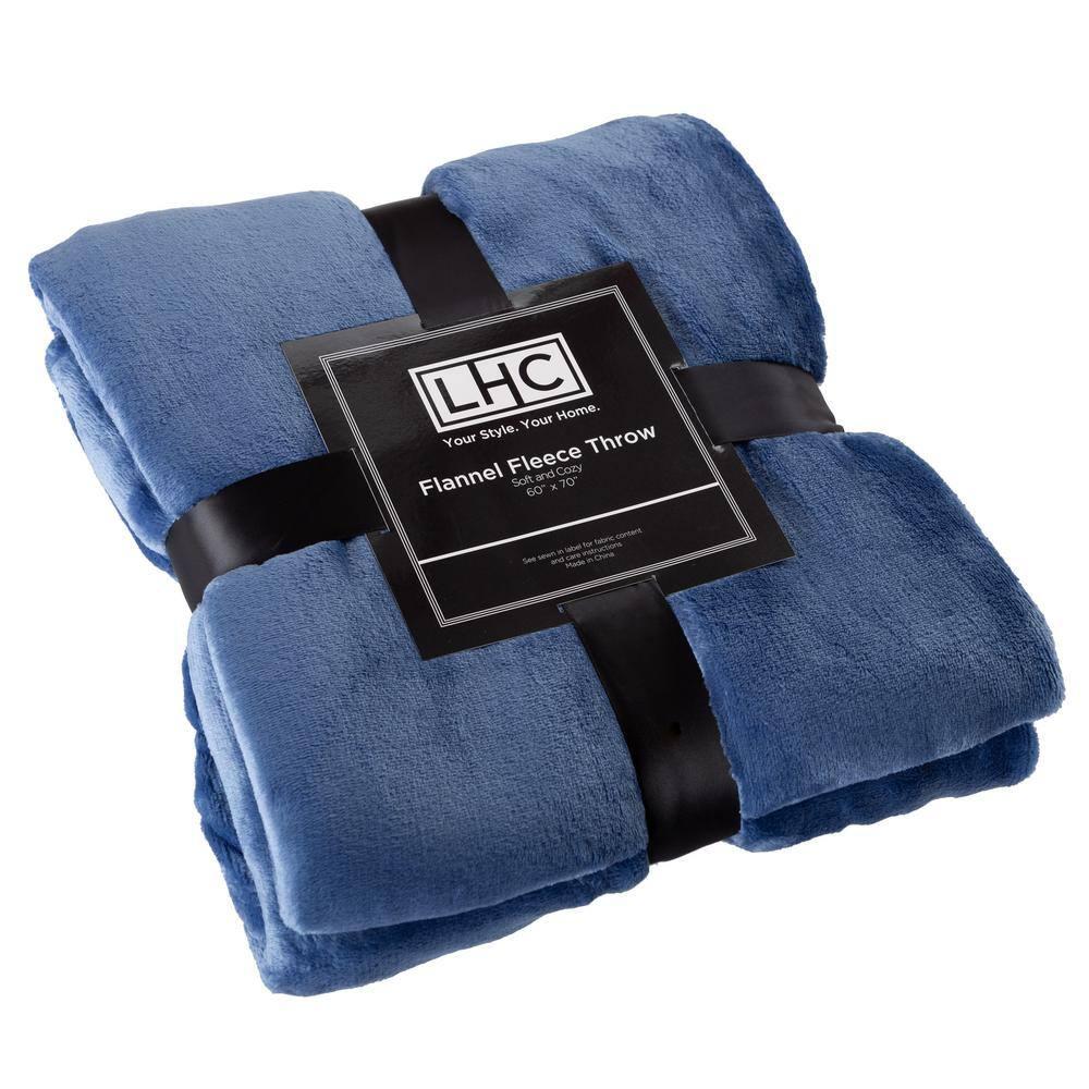Flannel Fleece Throw Blanket- For Couch, Home Décor, Sofa & Chair- Oversized 60 x 70 - Lightweight, Soft & Plush Microfiber in Infinity Blue by LHC