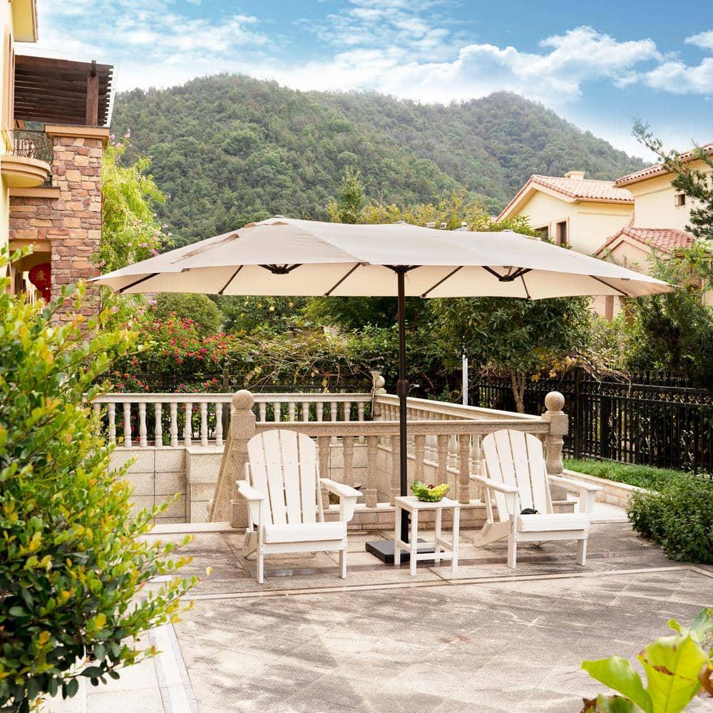 WestinTrends 15 x 9 Ft Double Sided Outdoor Twin Patio Market Table Umbrella, Beige
