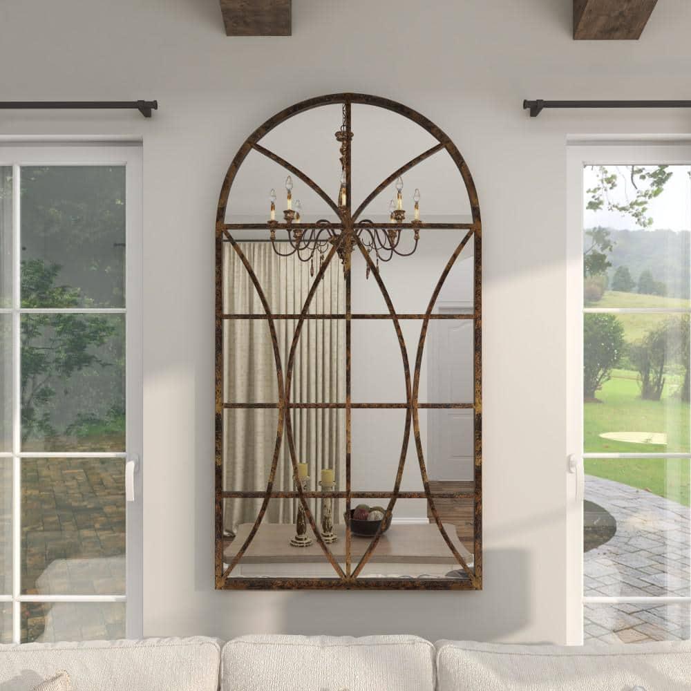 One Allium Way® Metal Window Pane Inspired Room Wall Mirror with Arched Top