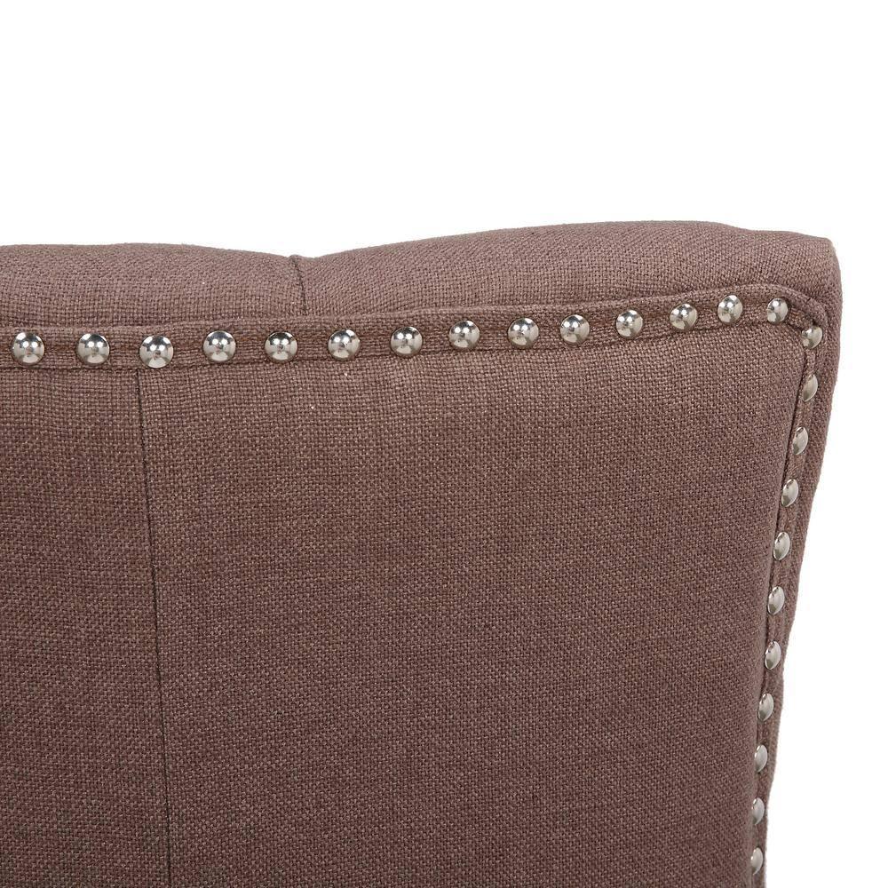 Polytrends Grandview Tufted Upholstered Linen Fabric Dining Chair Dining Chairs Brown Rubberwood,Acacia Tufted,Nailheads Farmhouse,Modern &