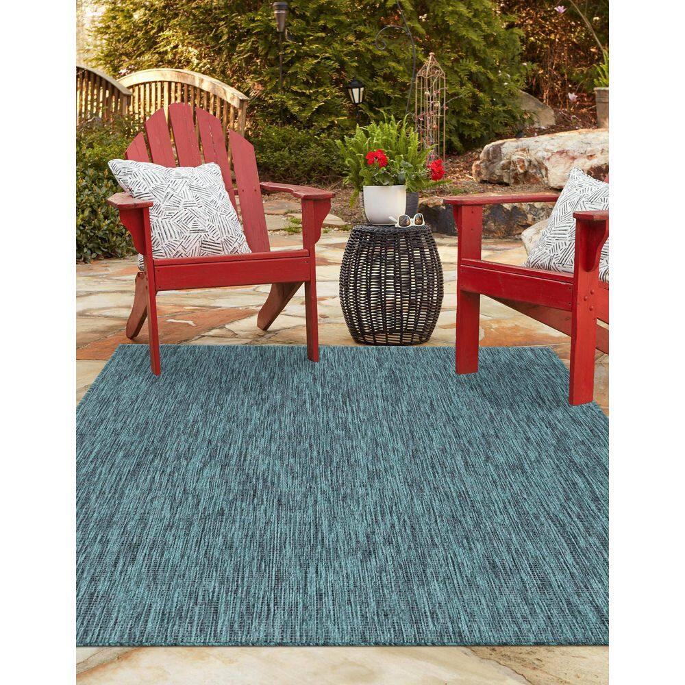 Unique Loom 9' 0 x 12' 2 Rectangle Indoor/Outdoor Solid Teal Area Rug