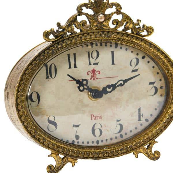 Creative Co-Op Distressed Pewter Mantel Clock, Gold Finish