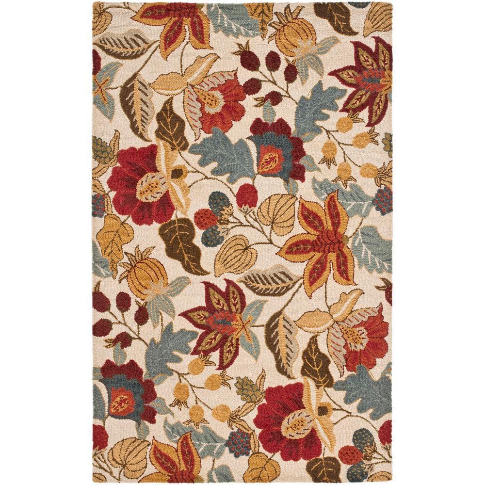SAFAVIEH Blossom Lena Floral Flowers Wool Area Rug, Ivory/Multi, 6' x 9'