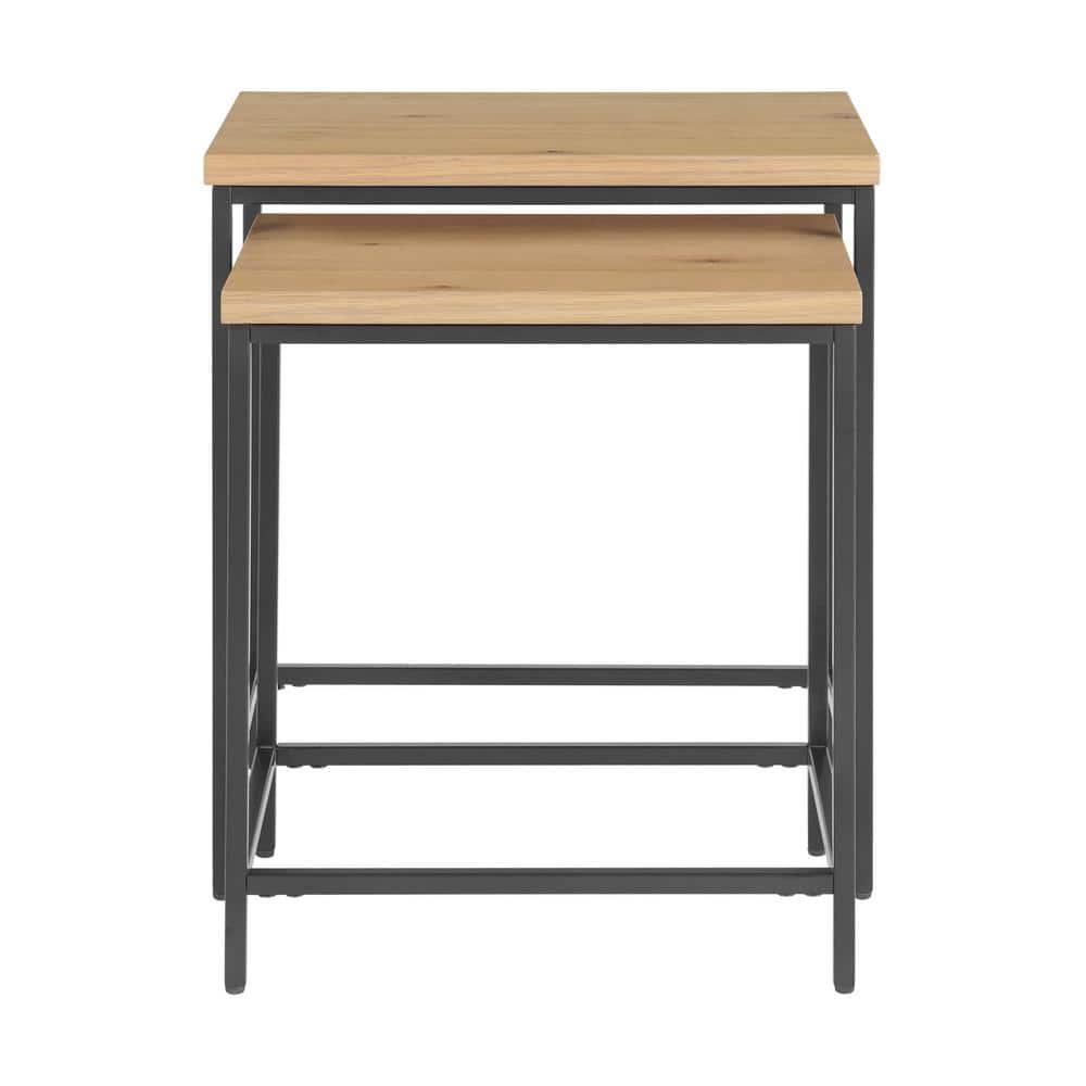 Lavish Home Set of 2 Modern Nesting Tables, End Tables for Living Room with Oak-Finished Top and Sturdy Metal Base