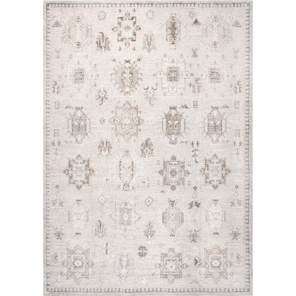 Nuloom Krystin Distressed Pet Friendly Machine Washable Area Rug, 5' x 8', Beige