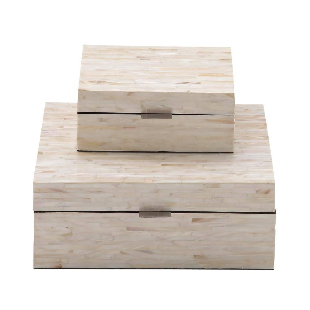 Set of 2 Mother of Pearl Wooden Boxes Light Cream - Olivia & May
