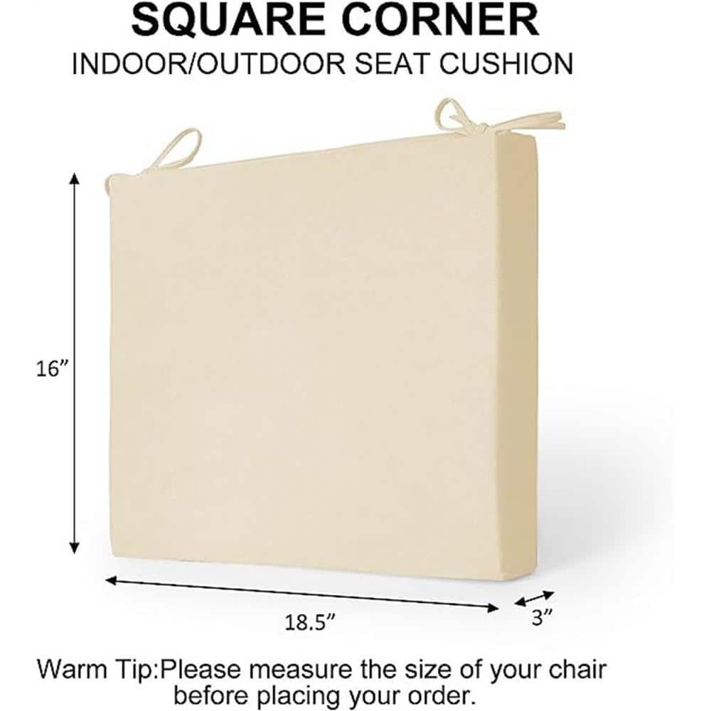 LOVTEX Outdoor Chair Cushions Set of 4, Waterproof Patio Chair Cushions with Ties, 18.5 x 16 x 3 inch, Khaki