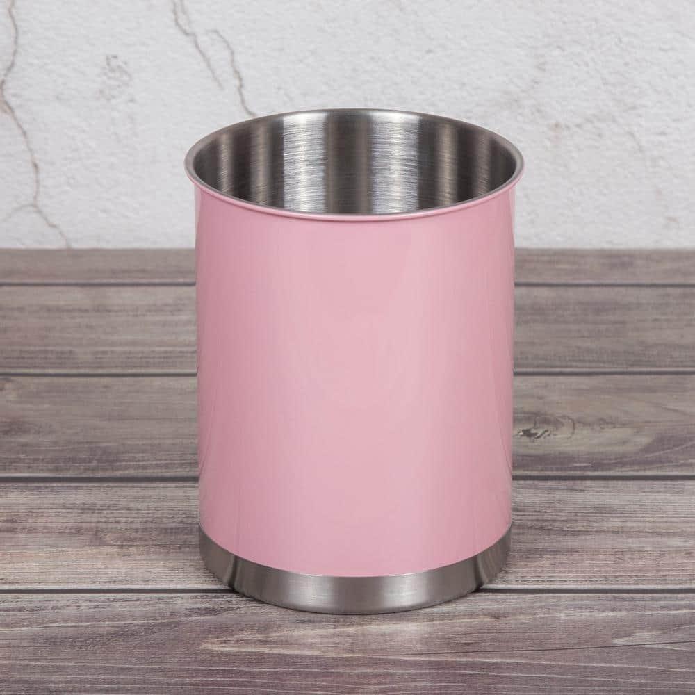 Creative Home Stainless Steel Tool Crock Utensil Holder, 5" x 5 "x 6.25", Pink