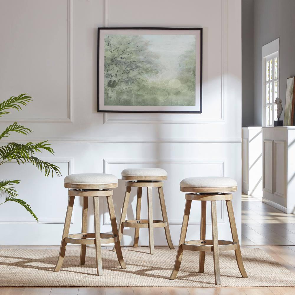 29" Fenton Swivel Barstool Wire Brush Ivory - Boraam: Eco-Friendly Rubberwood, Linen Upholstery, 360° Swivel